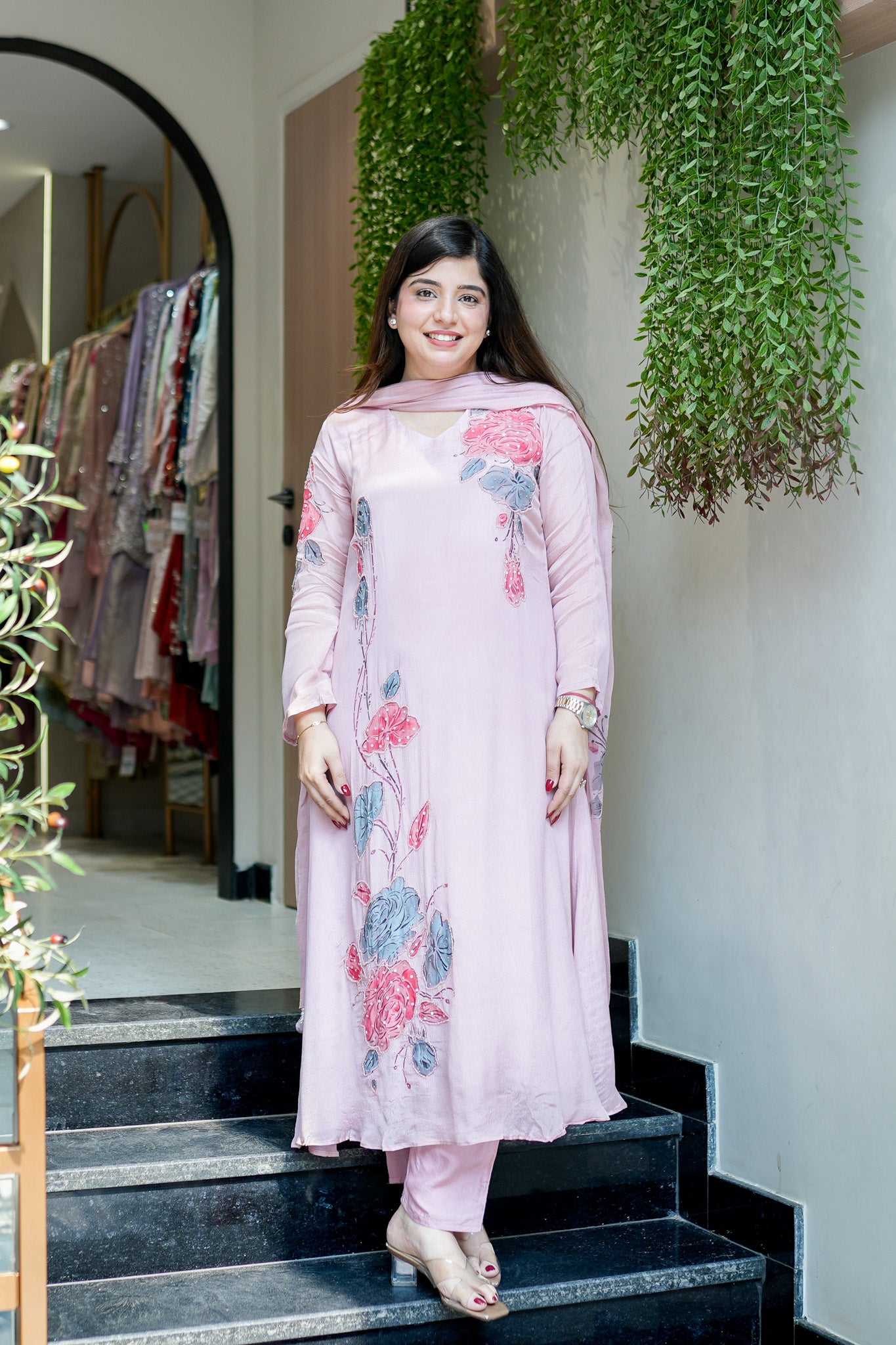 Veha Hand Painted Anarkali Suit Set