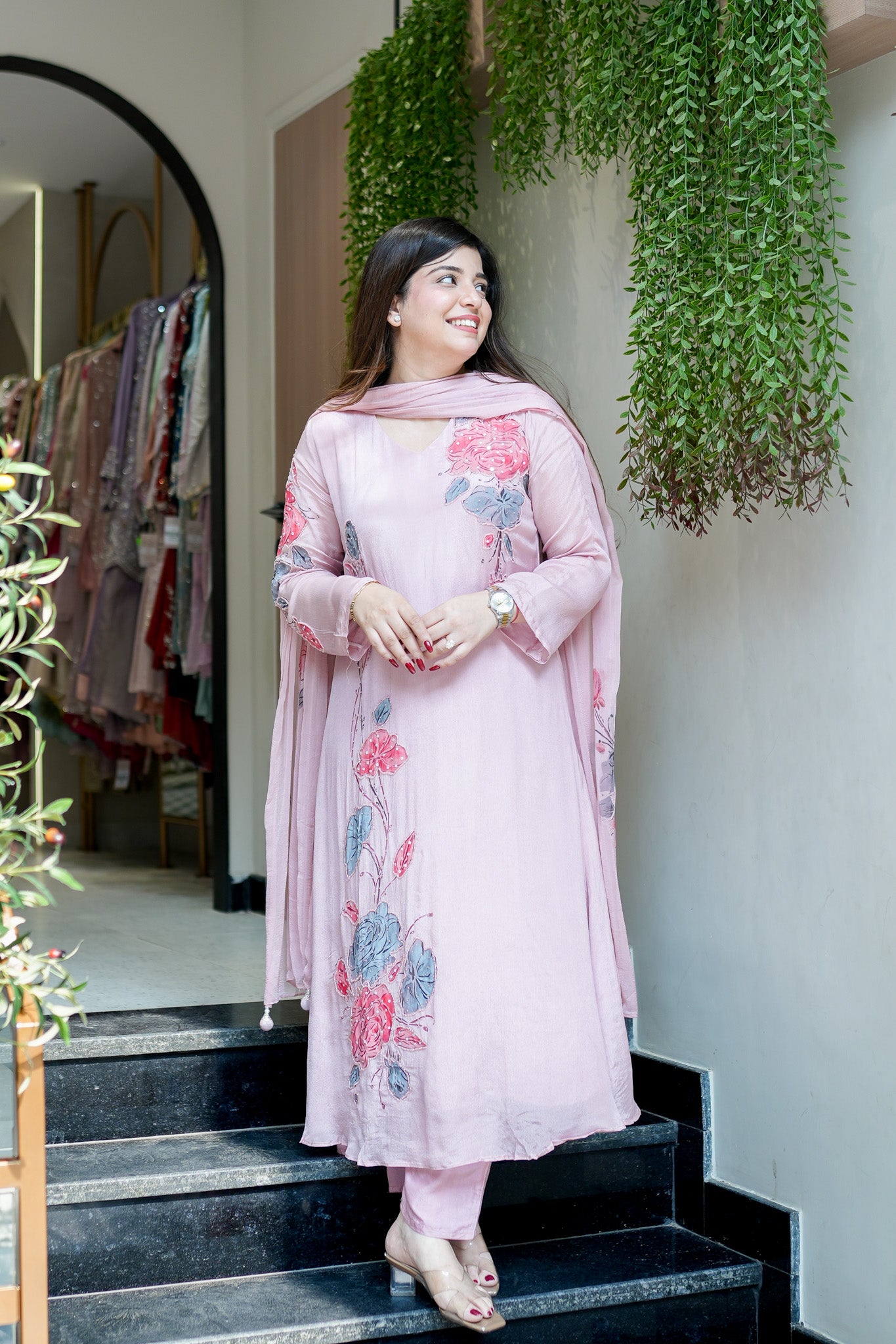 Veha Hand Painted Anarkali Suit Set