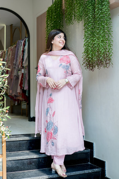 Veha Hand Painted Anarkali Suit Set