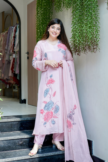 Veha Hand Painted Anarkali Suit Set