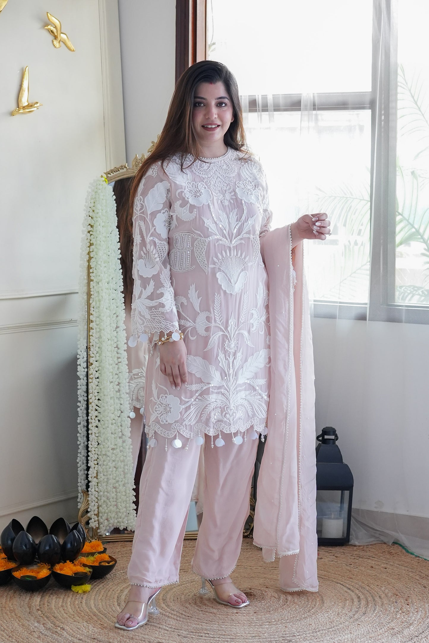 Mia Pink Thread Embroidered Suit Set