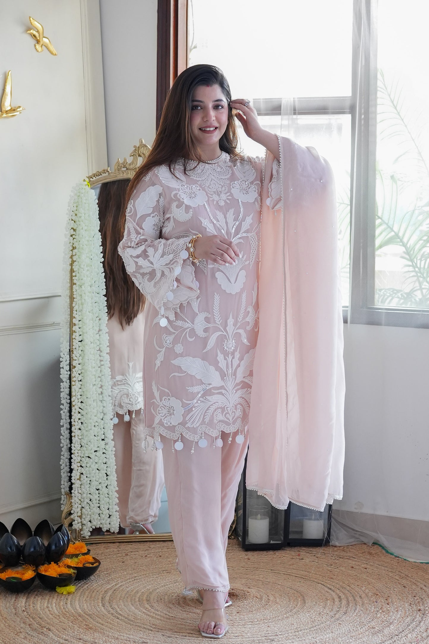 Mia Pink Thread Embroidered Suit Set