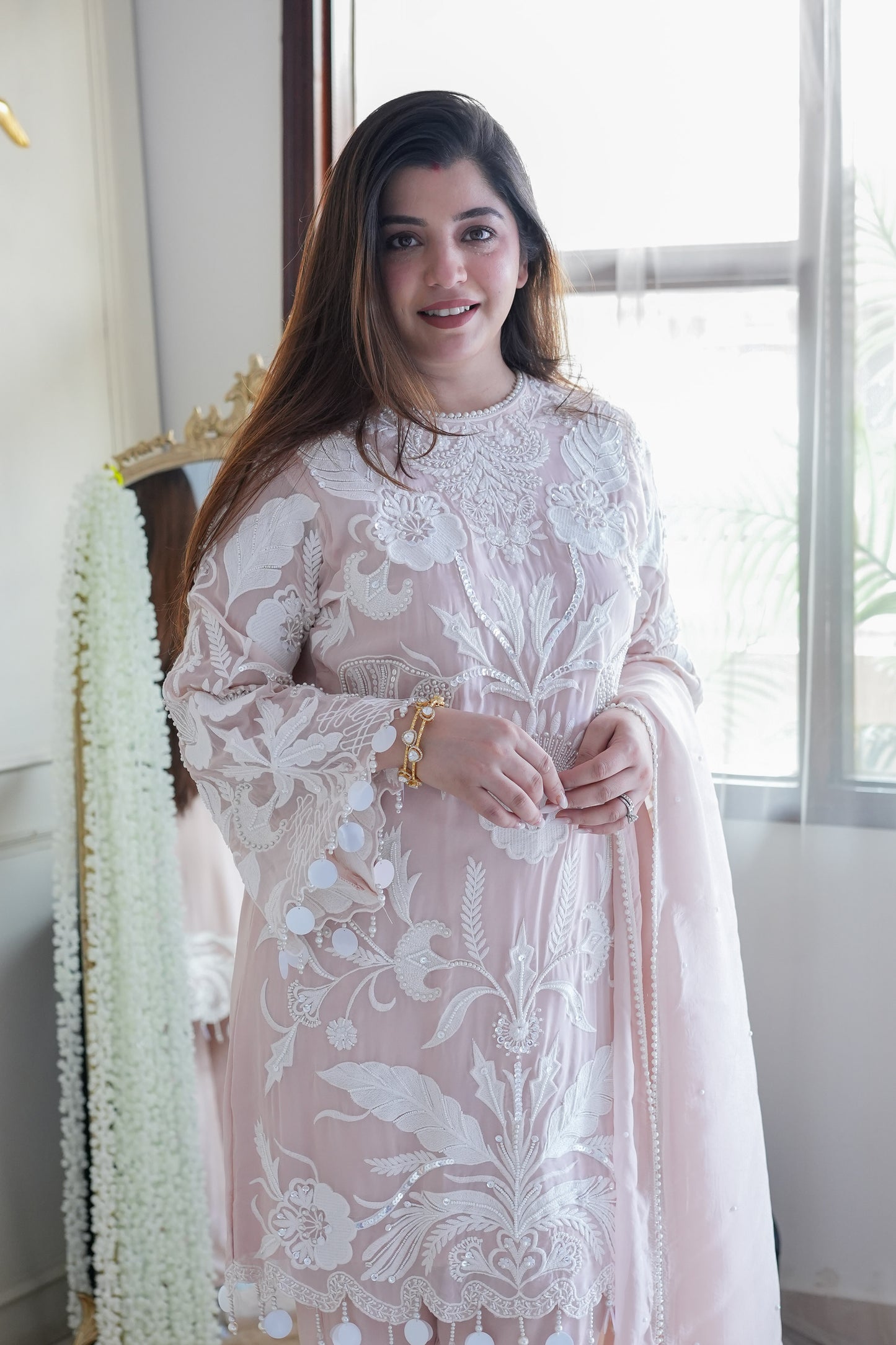 Mia Pink Thread Embroidered Suit Set