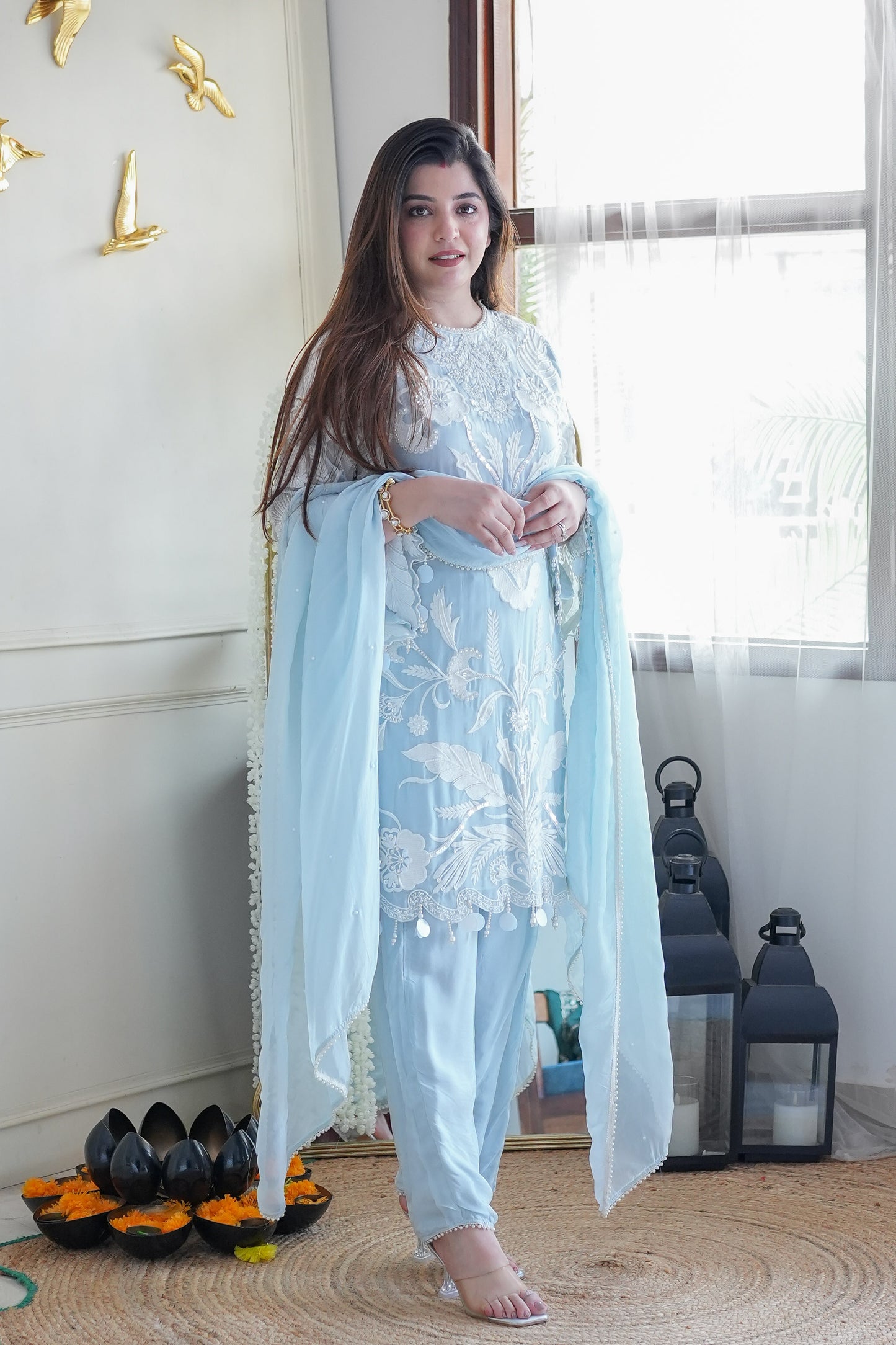 Mia Blue Thread Work Suit Set