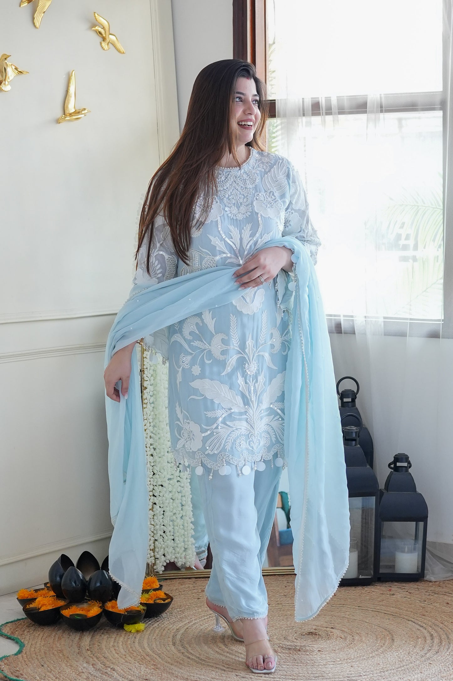 Mia Blue Thread Work Suit Set