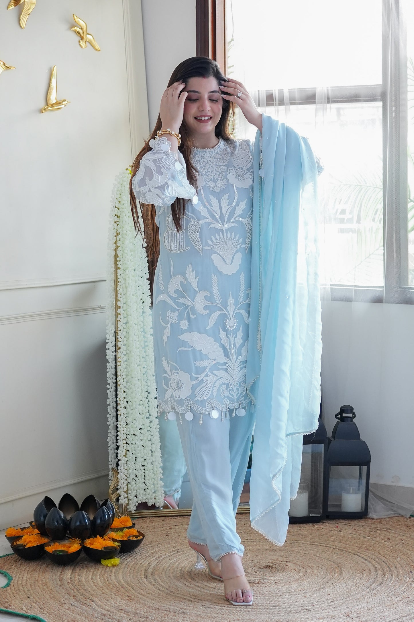 Mia Blue Thread Work Suit Set