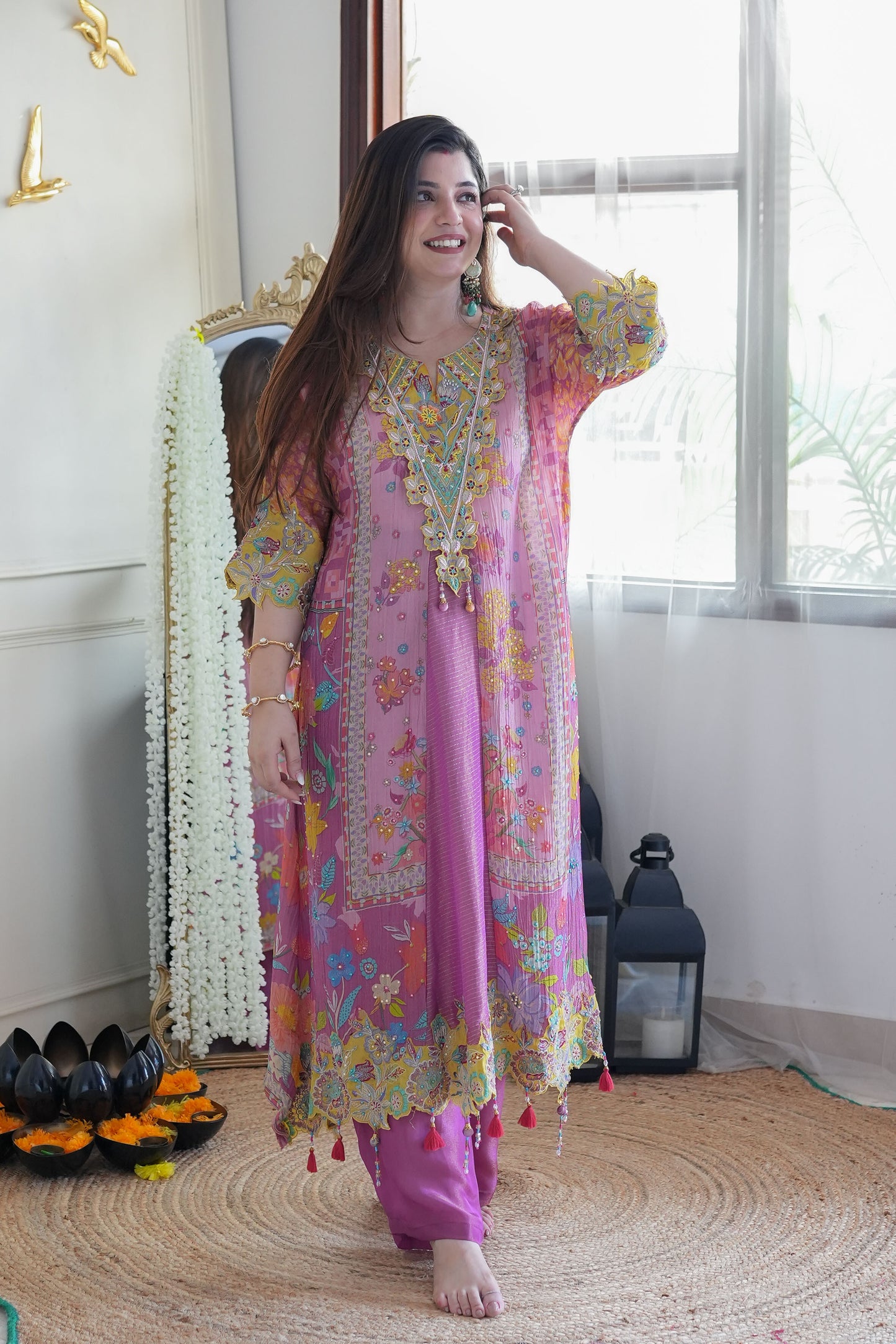 Vibha Pink Multicolour Luxe Plazo Set