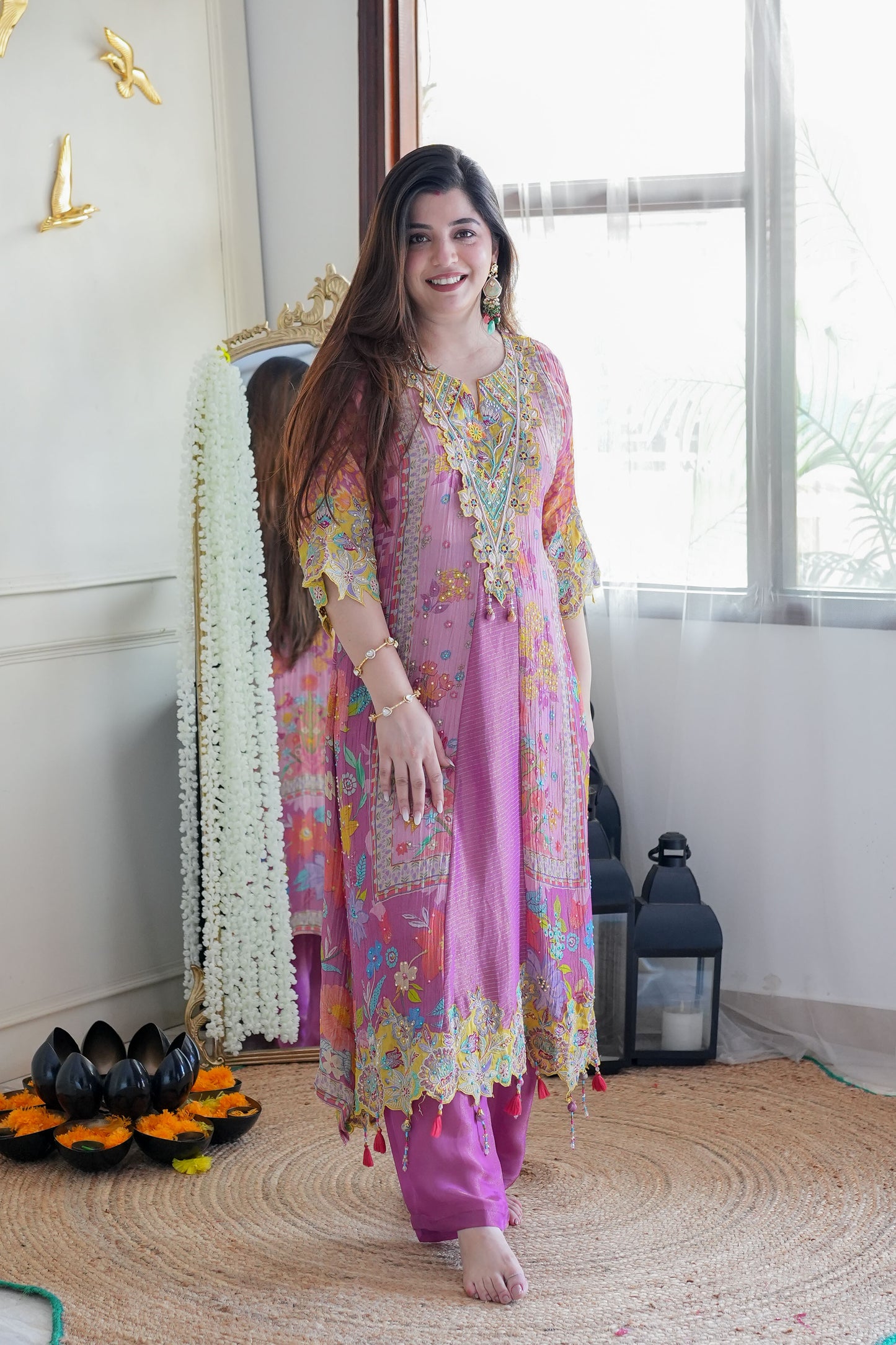 Vibha Pink Multicolour Luxe Plazo Set