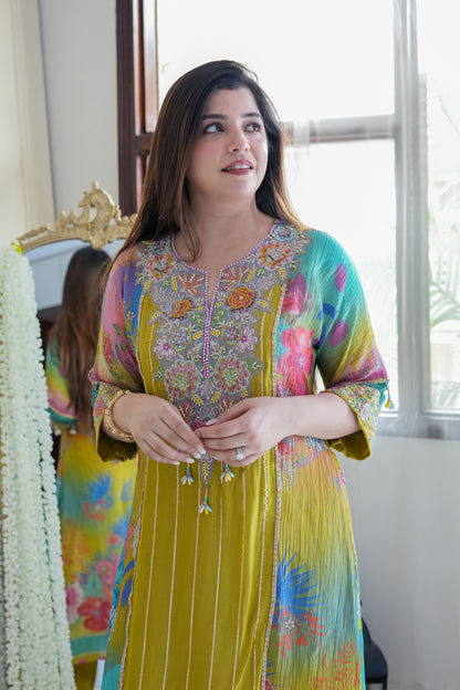 Fiza Luxe Yellow Embroidered Plazo Set