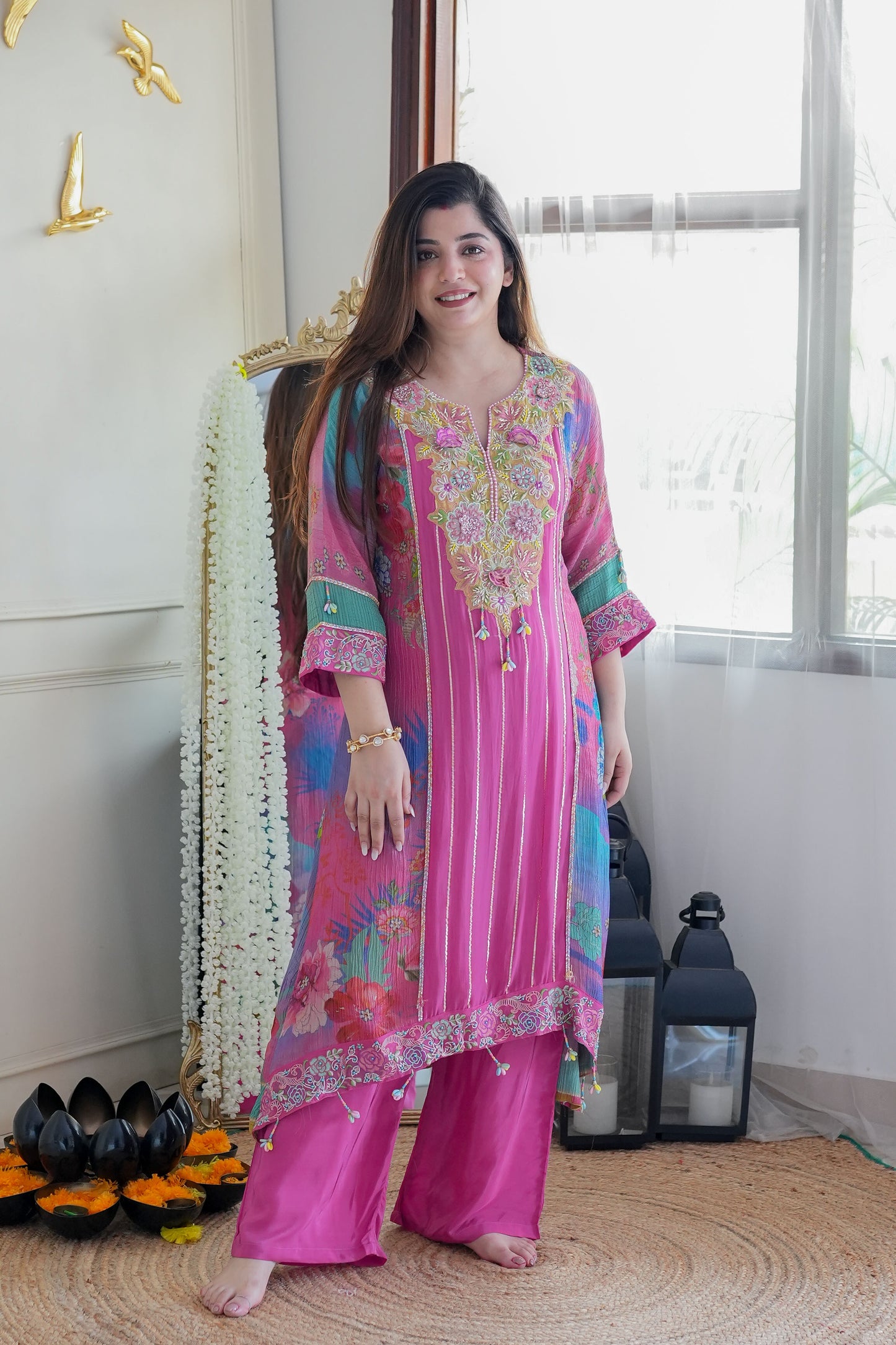 Fiza Pink Luxe Embroidered Plazo Set