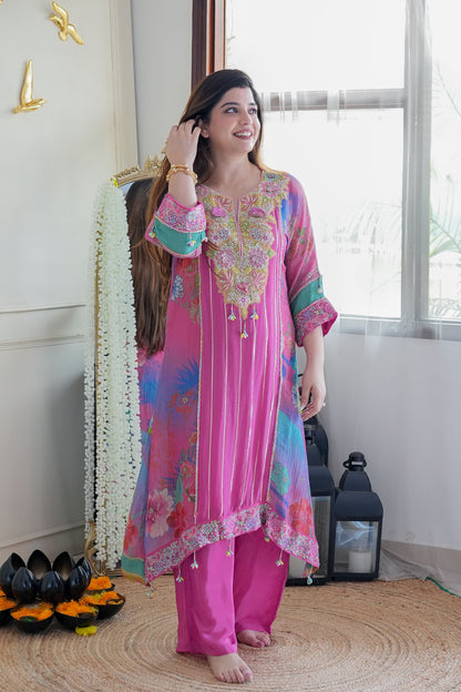 Fiza Pink Luxe Embroidered Plazo Set