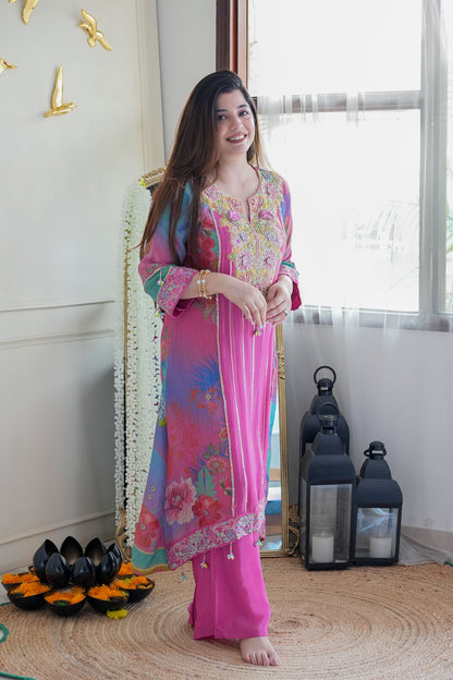 Fiza Pink Luxe Embroidered Plazo Set