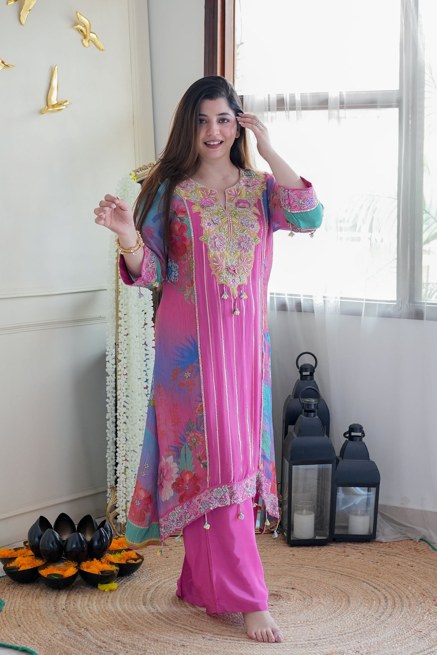 Fiza Pink Luxe Embroidered Plazo Set