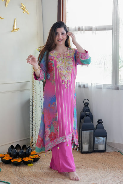 Fiza Pink Luxe Embroidered Plazo Set