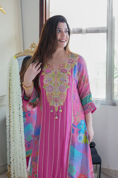 Fiza Pink Luxe Embroidered Plazo Set