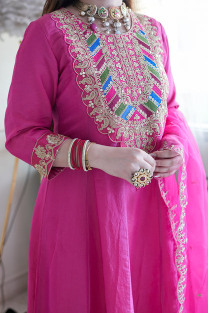 Gaura Pink Embroidered Anarkali Suit Set