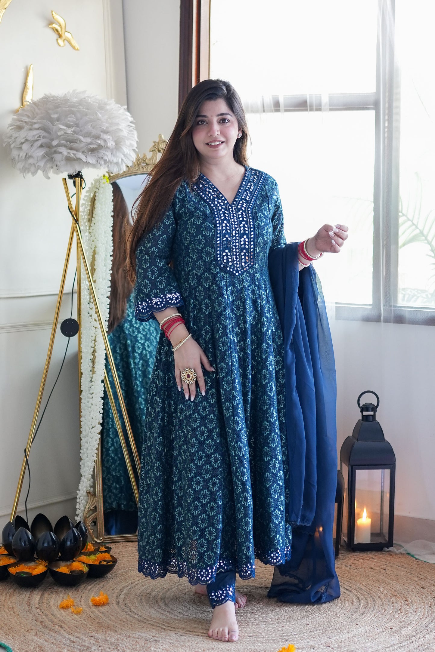 Neyah Blue Cutwork Anarkali Suit