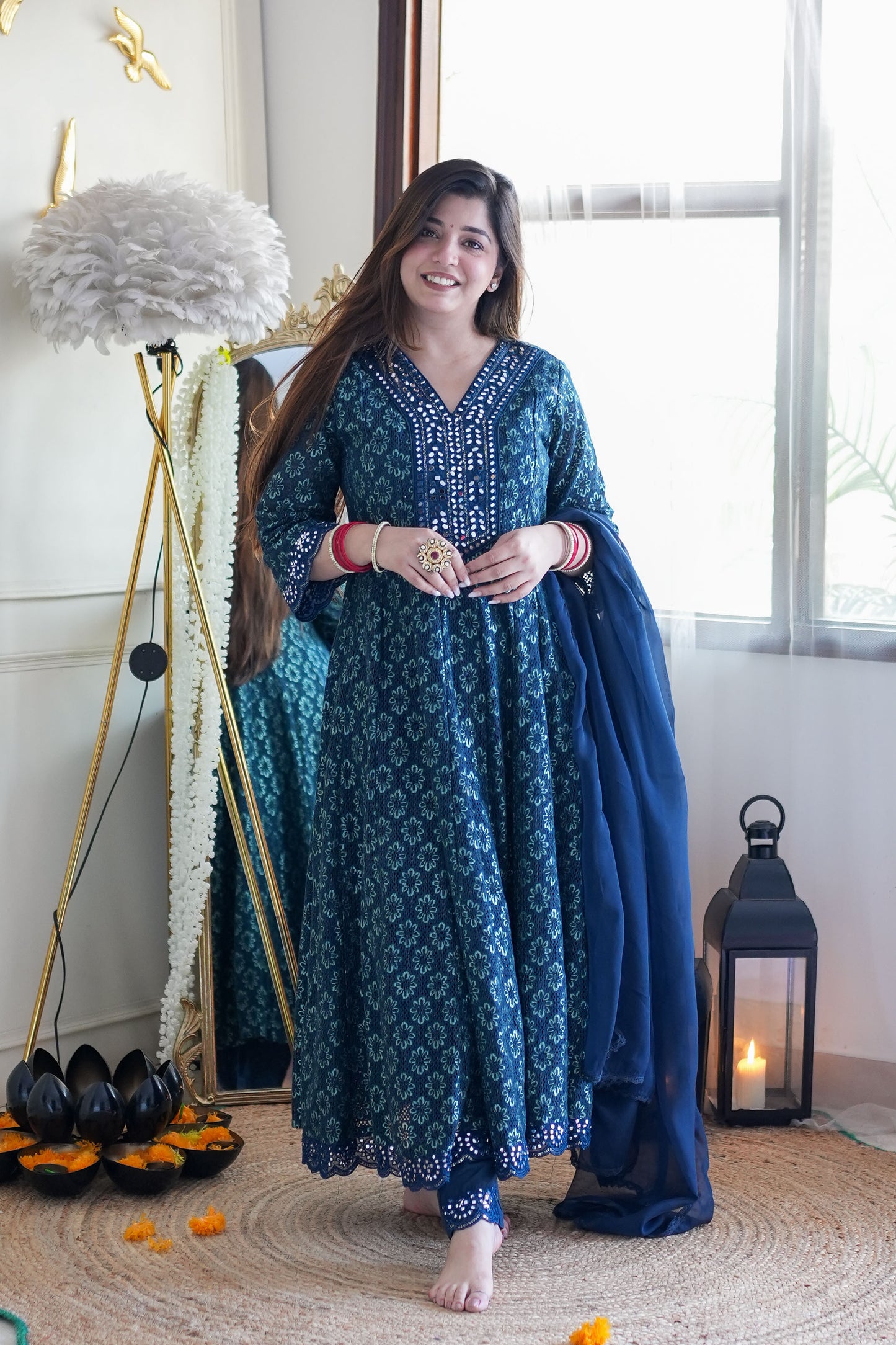 Neyah Blue Cutwork Anarkali Suit