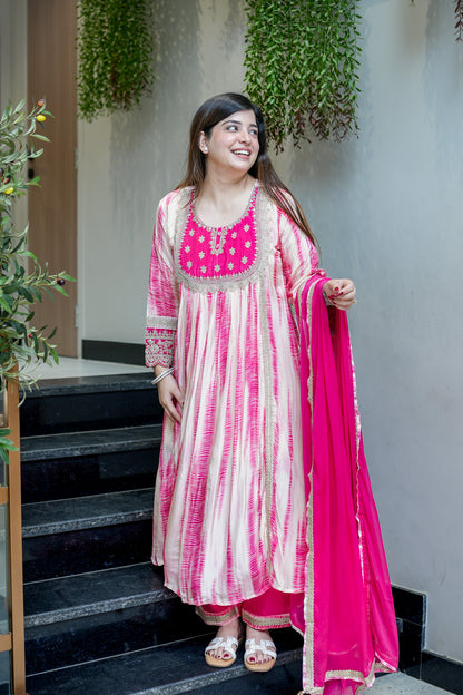 Navya Embroidered Tie n Dye Suit Set