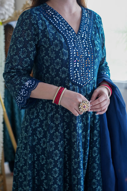 Neyah Blue Cutwork Anarkali Suit