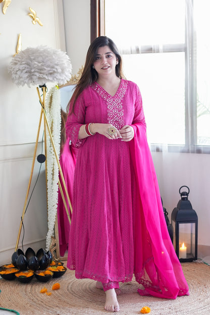 Neyah Hot Pink Cutwork Anarkali Suit