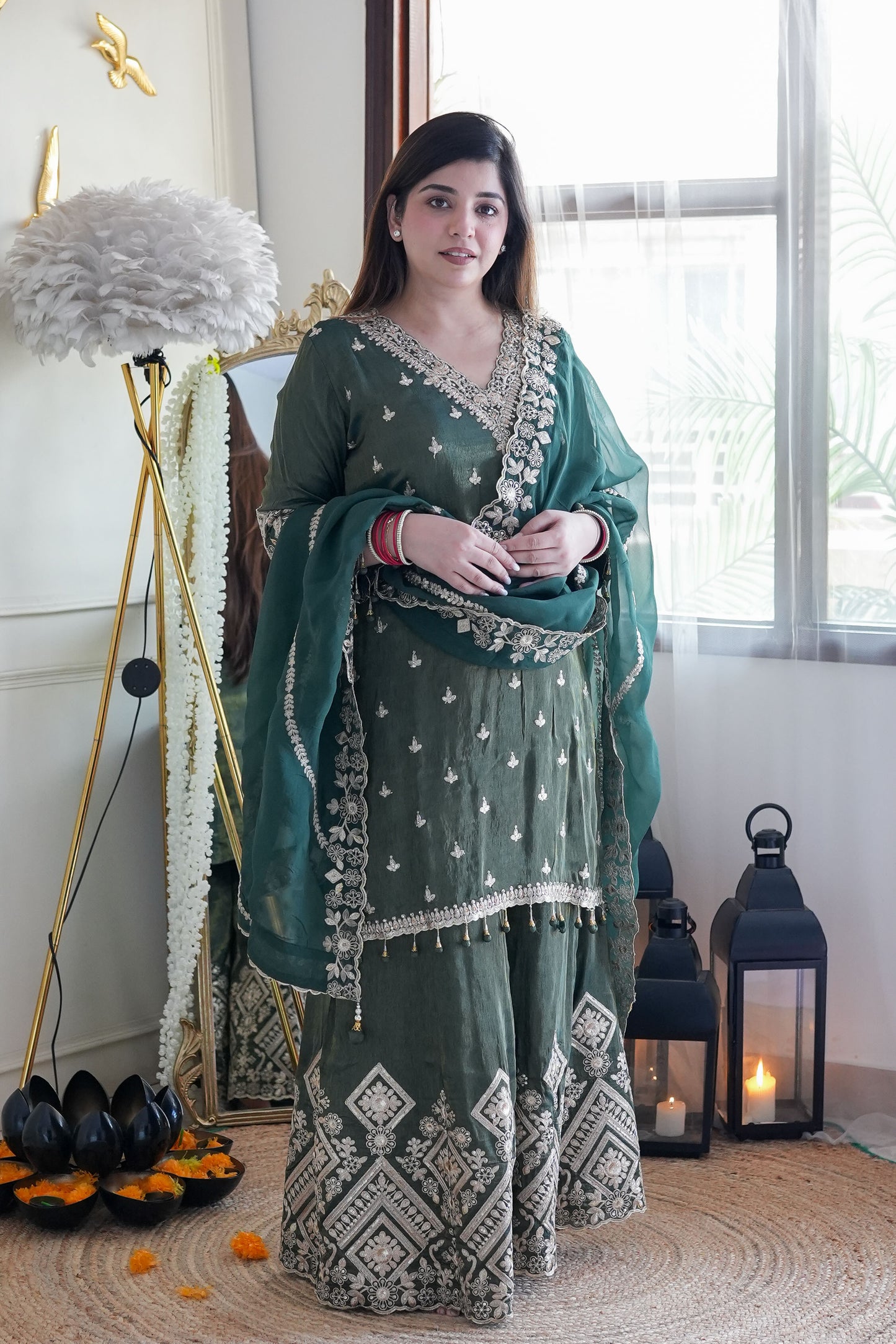 Beena Green Embroidred Suit Set