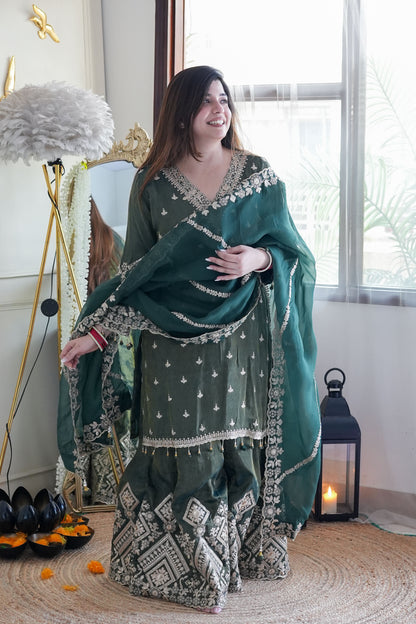 Beena Green Embroidred Suit Set