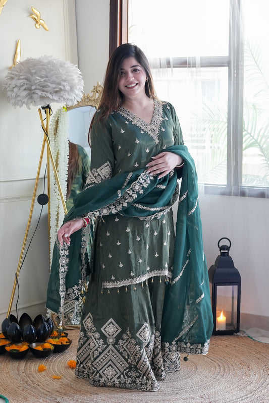 Beena Green Embroidred Suit Set