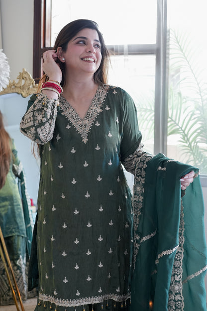 Beena Green Embroidred Suit Set