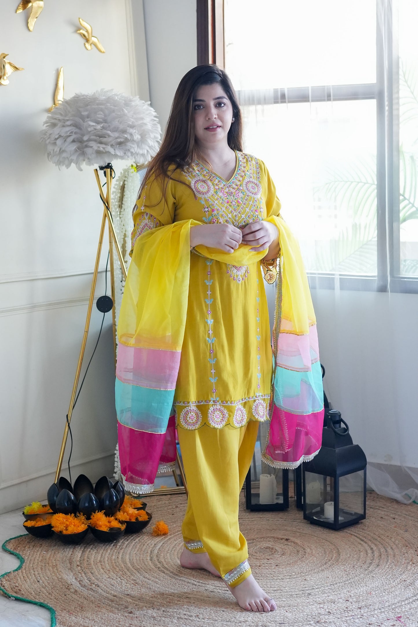 Kira Yellow Embroidered Salwar Suit Set