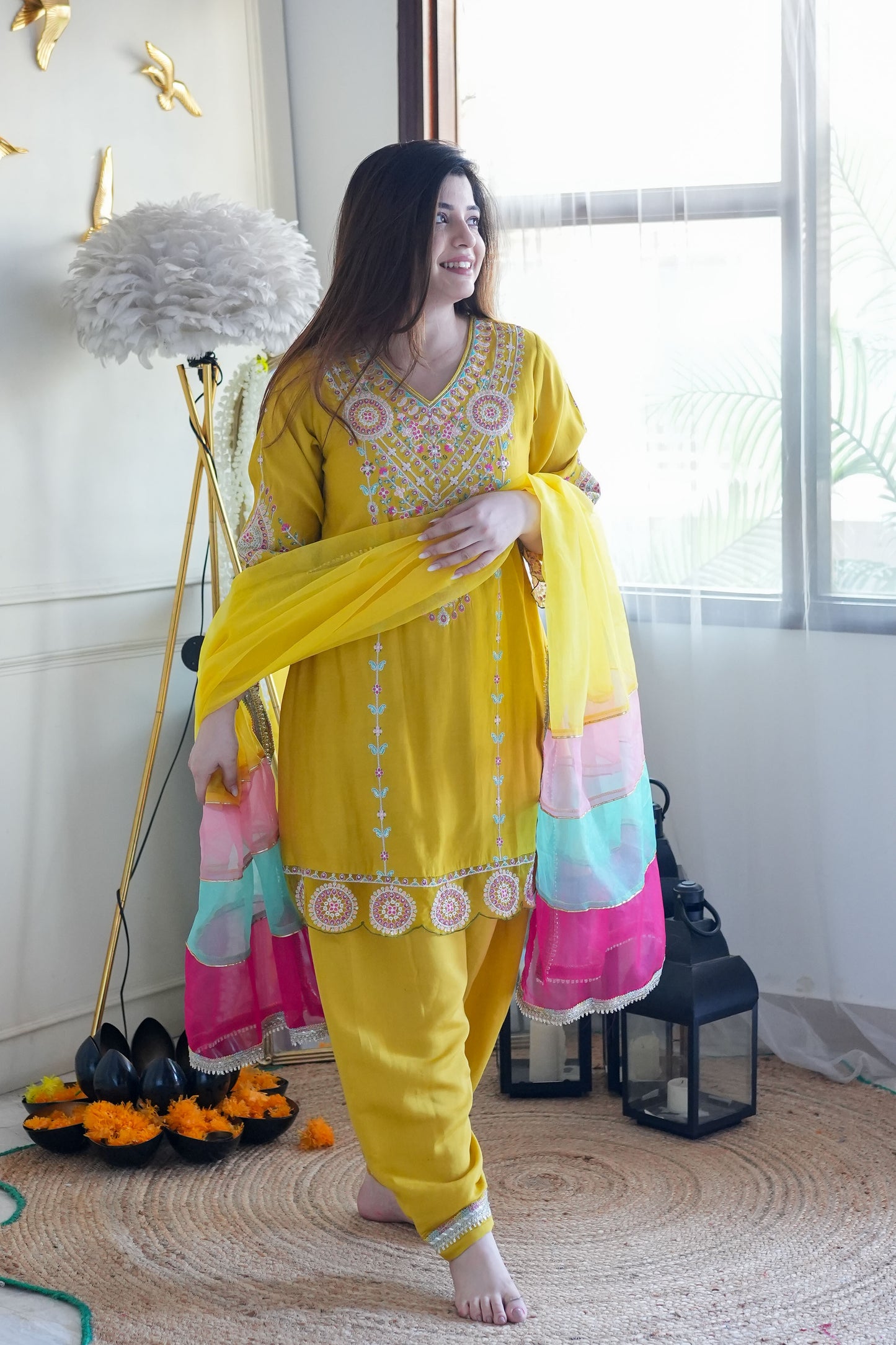 Kira Yellow Embroidered Salwar Suit Set