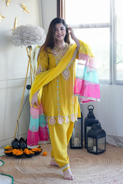 Kira Yellow Embroidered Salwar Suit Set