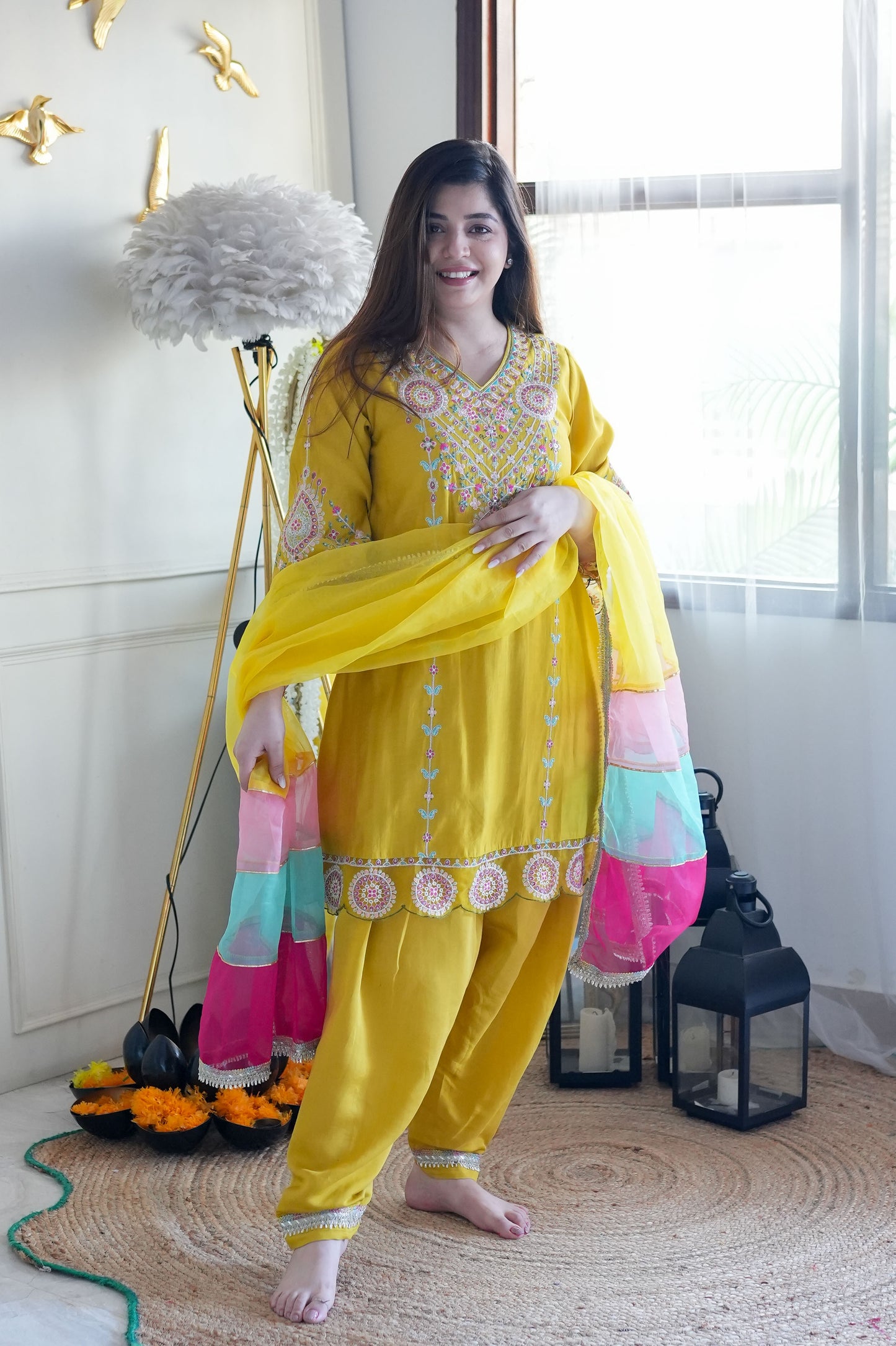 Kira Yellow Embroidered Salwar Suit Set