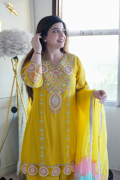 Kira Yellow Embroidered Salwar Suit Set