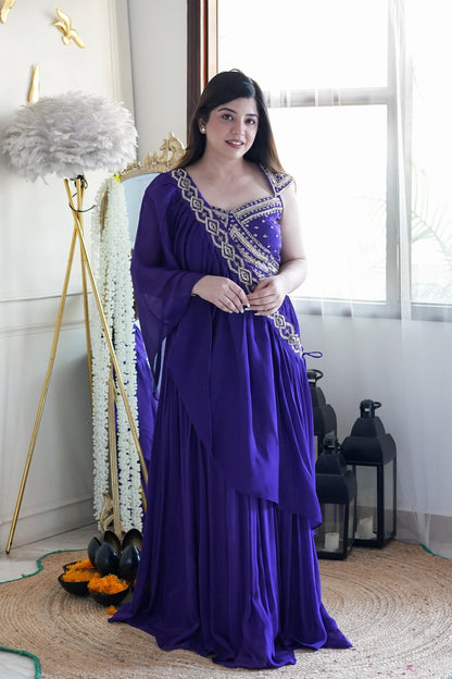 Jeena Purple Lahenga With Cape