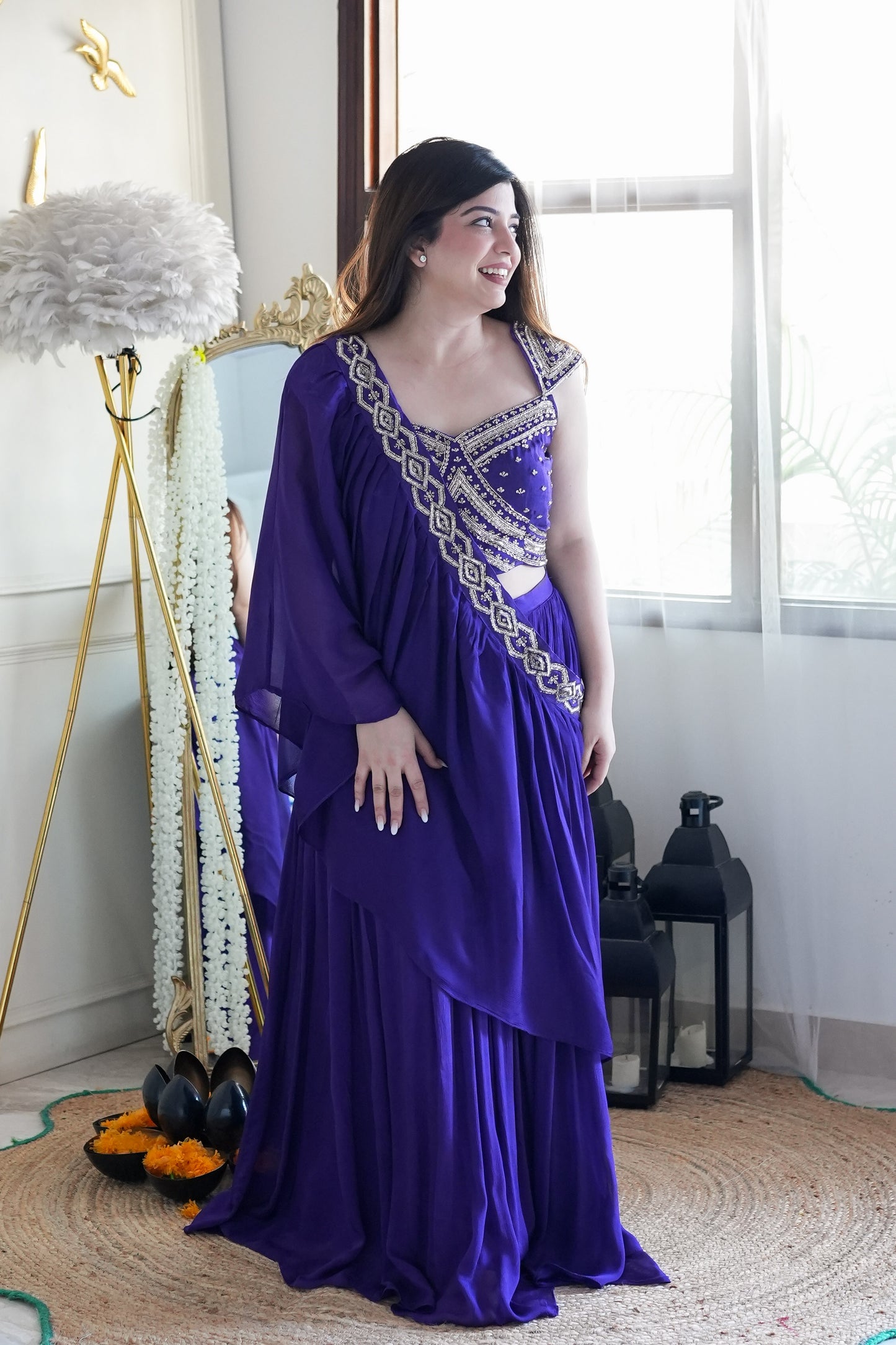 Jeena Purple Lahenga With Cape