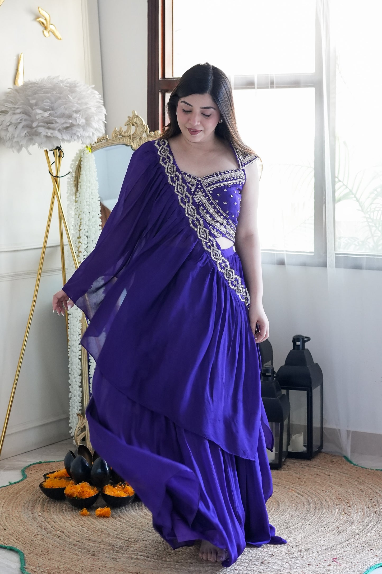 Jeena Purple Lahenga With Cape