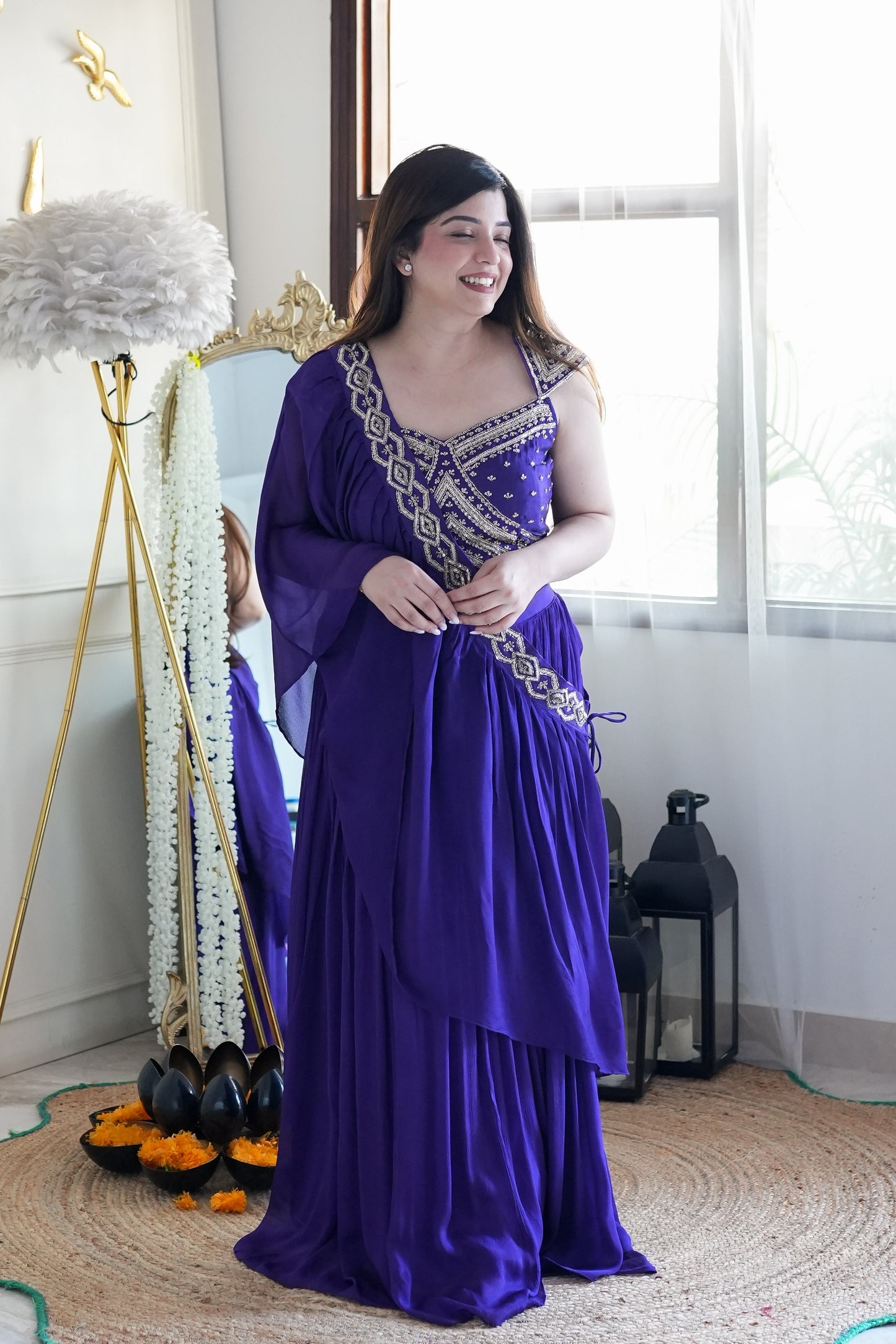 Jeena Purple Lahenga With Cape