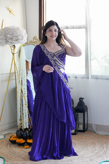 Jeena Purple Lahenga With Cape