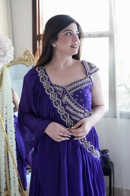 Jeena Purple Lahenga With Cape