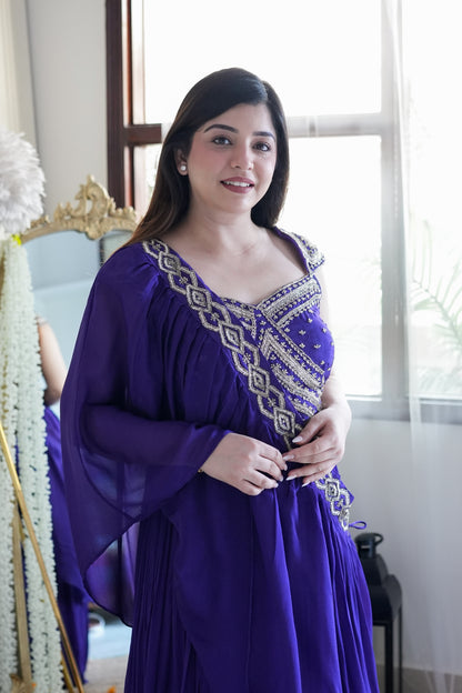 Jeena Purple Lahenga With Cape