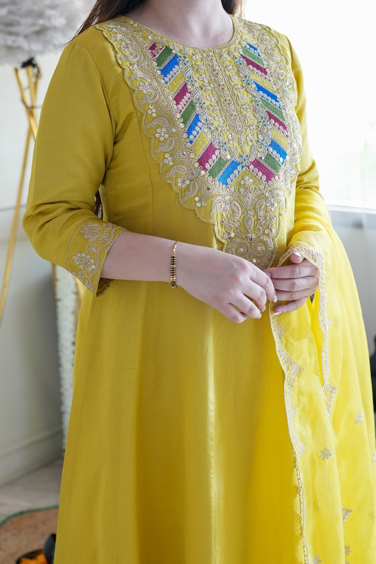 Gaura Yellow Embroidered Anarkali Suit Set