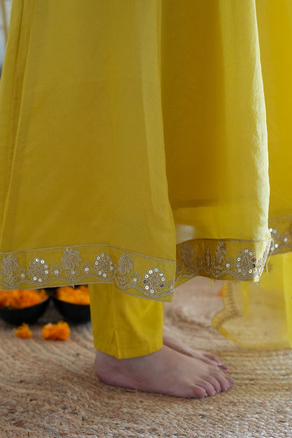 Gaura Yellow Embroidered Anarkali Suit Set