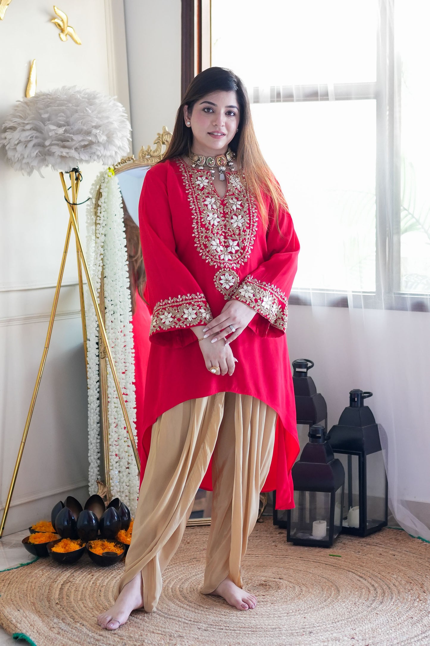 Sajna Red Gotta Embellished Dhoti Set