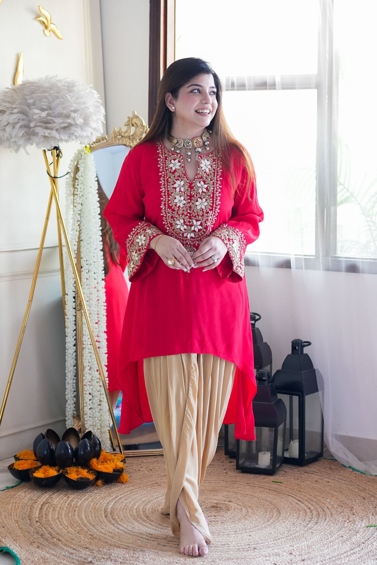 Sajna Red Gotta Embellished Dhoti Set