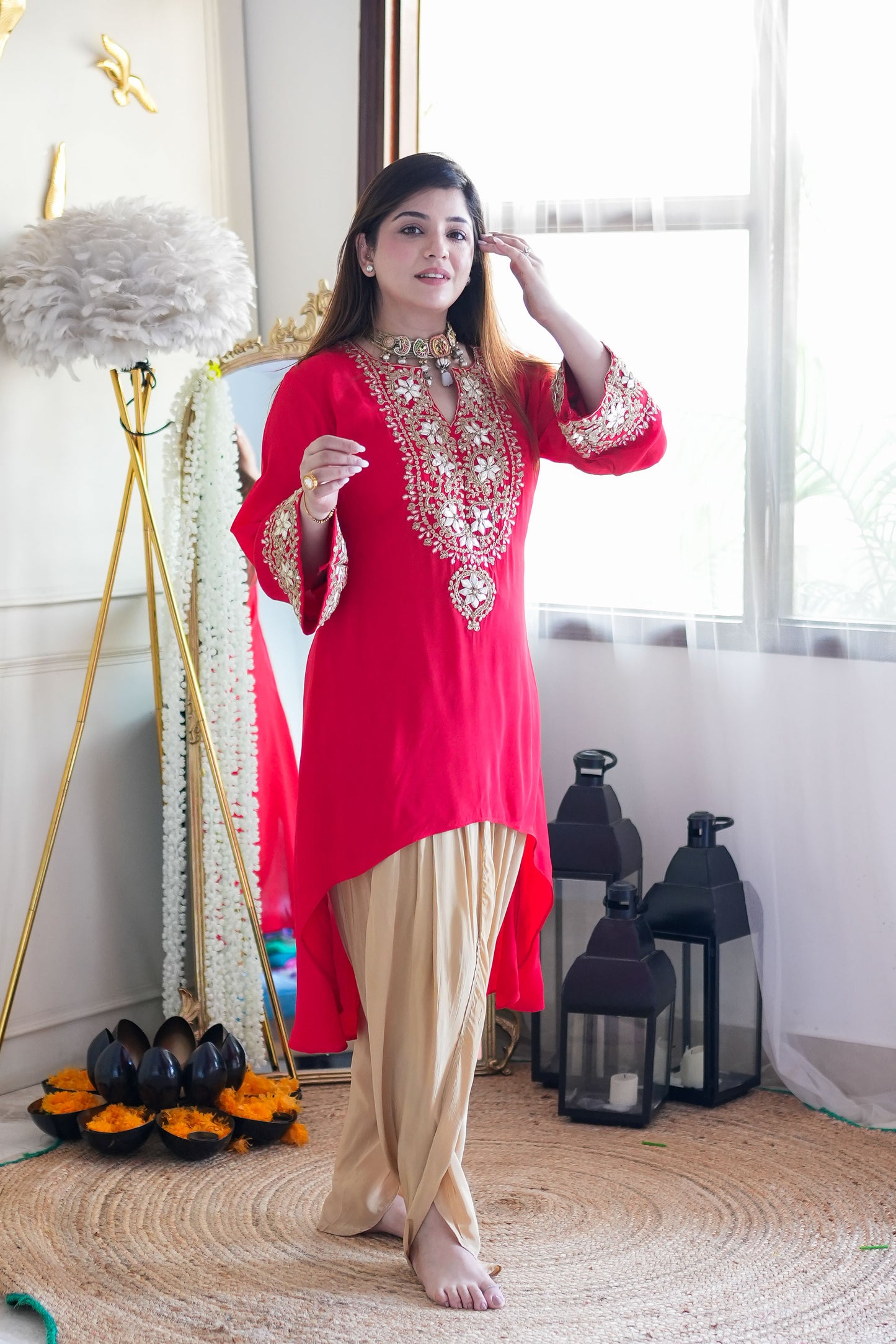 Sajna Red Gotta Embellished Dhoti Set