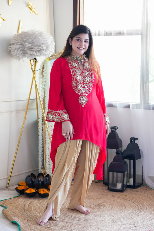 Sajna Red Gotta Embellished Dhoti Set