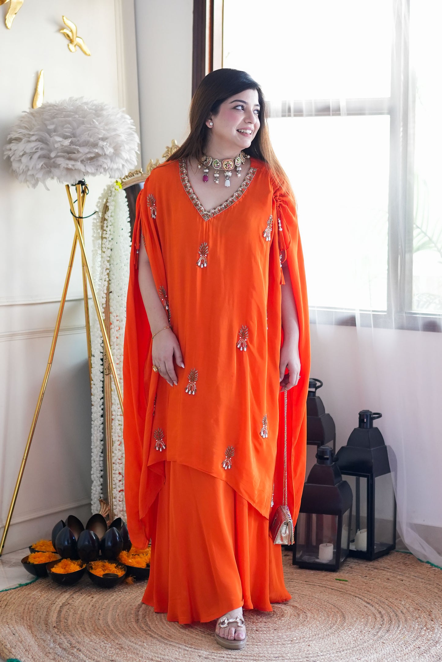 Bani Orange  Embroidred Chogha Set