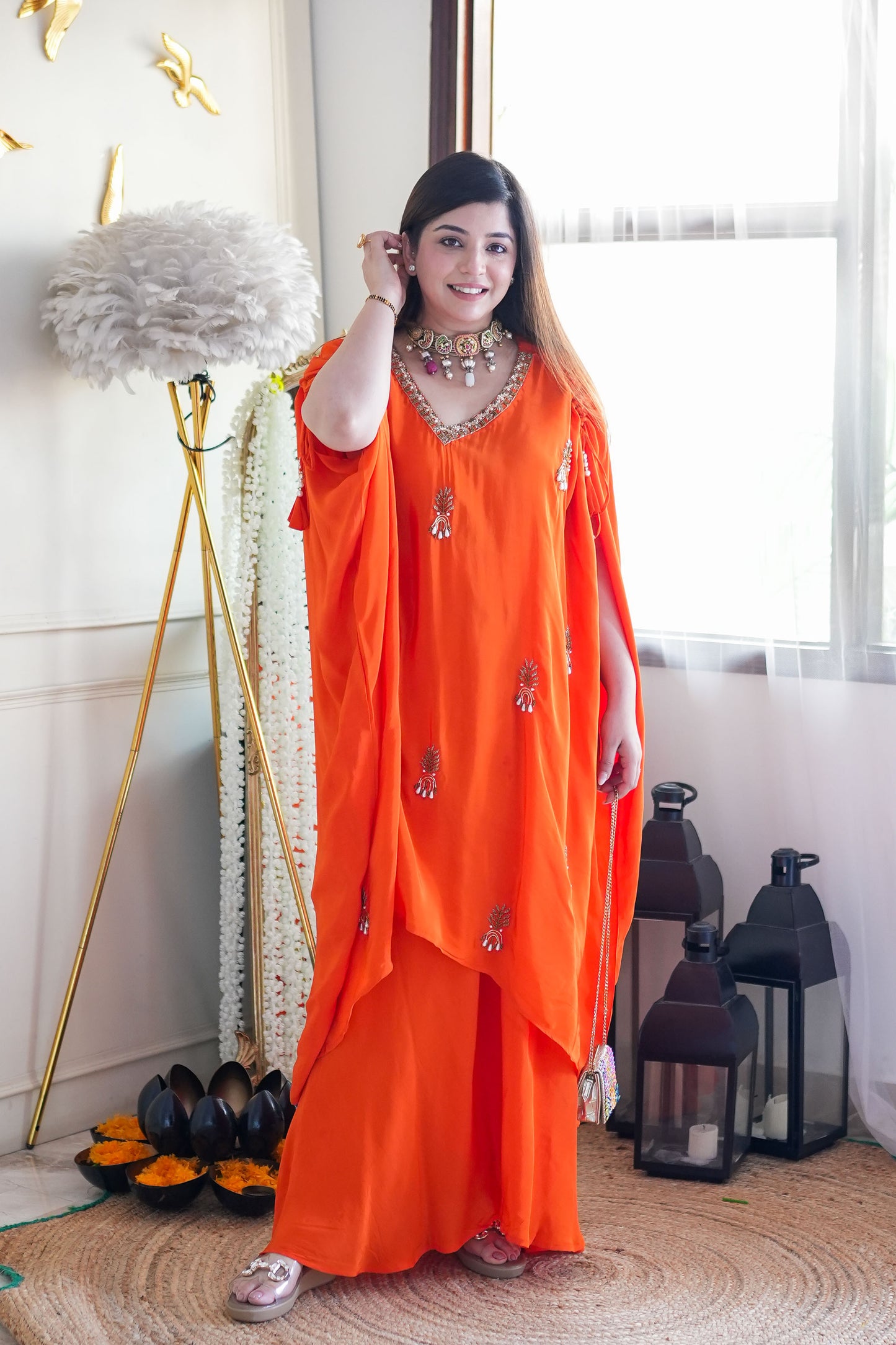 Bani Orange  Embroidred Chogha Set