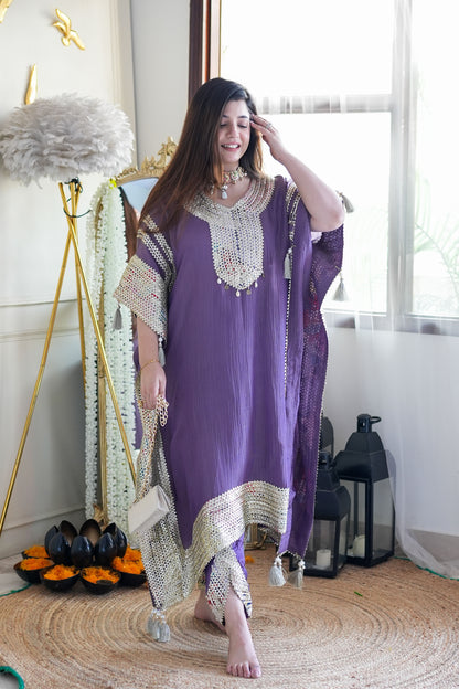 Purple Lace Detailing Kaftan Set